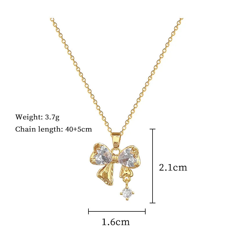 Titanium Steel Copper Gold Plated Inlay Cross Heart Shape Bow Knot Shell Zircon Pendant Necklace