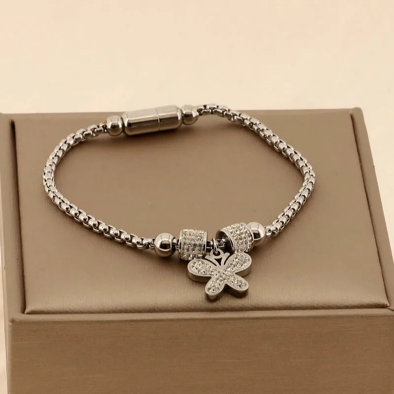 Titanium Steel Elegant Simple Style Streetwear Inlay Butterfly Zircon Bracelets