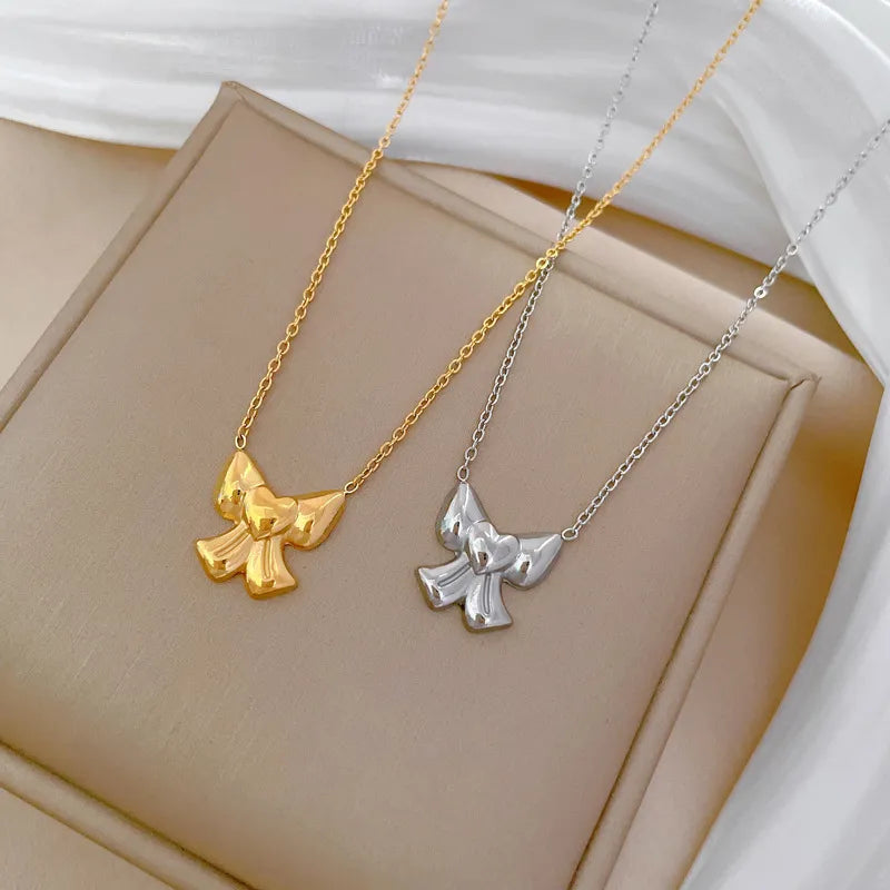 Titanium Steel IG Style Simple Style Classic Style Bow Knot Pendant Necklace