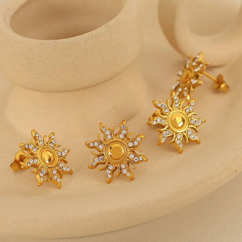 Titanium Steel Plating 18K Gold Earrings High Profile Design SUNFLOWER Eardrops Earrings Fashion Ear Studs