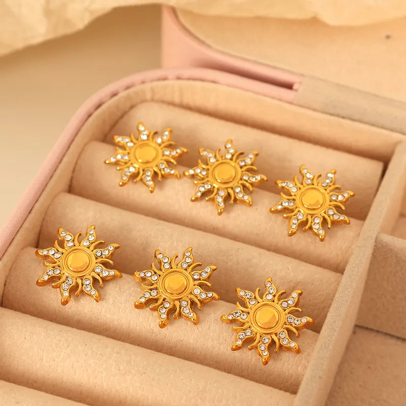 Titanium Steel Plating 18K Gold Earrings High Profile Design SUNFLOWER Eardrops Earrings Fashion Ear Studs