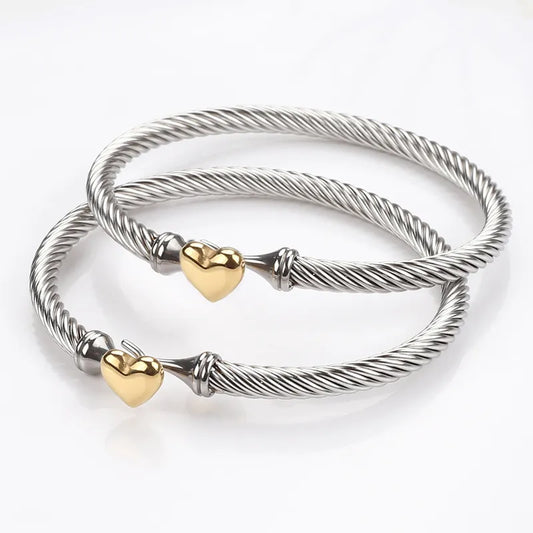 Titanium Steel Simple Style Heart Shape Plating Bangle