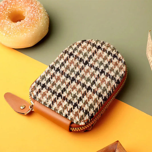 Unisex Plaid Canvas Side Zipper Wallets