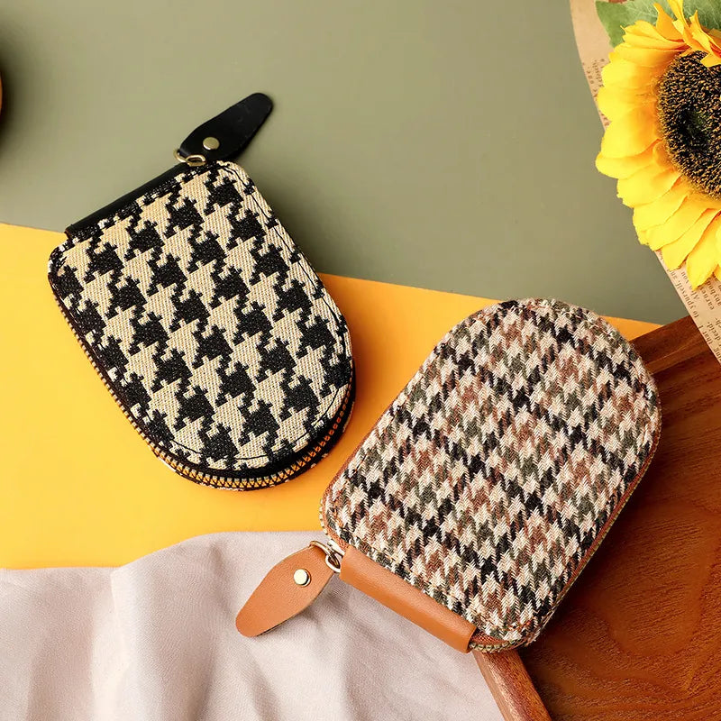 Unisex Plaid Canvas Side Zipper Wallets