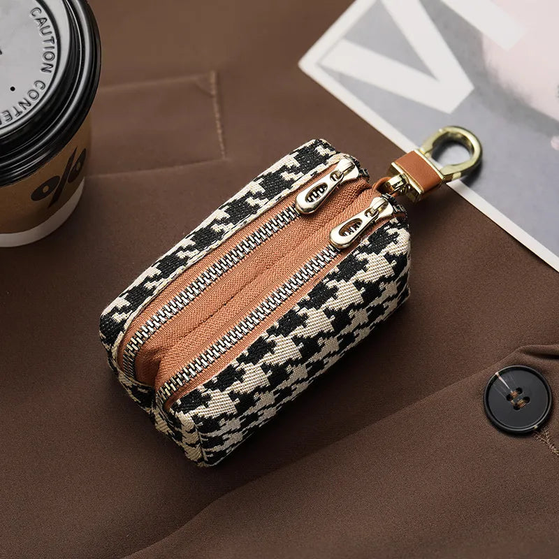 Unisex Plaid Canvas Zipper Wallets