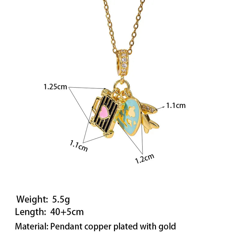 Universal Travel Whole Body Titanium Steel Vacuum Electroplating Cartoon Drip Glazed Aircraft Suitcase Necklace Commemorative Clavicle Chain