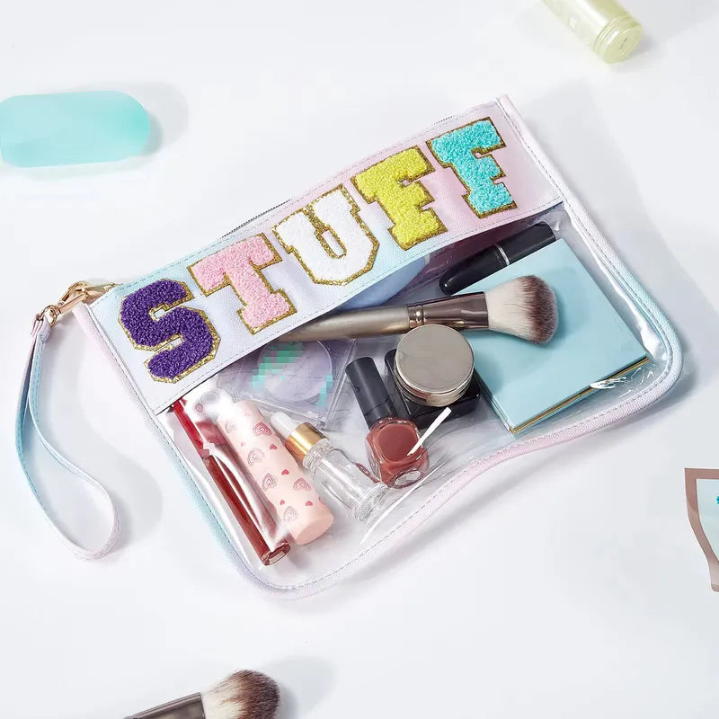 Vacation Letter Pu Leather Square Makeup Bags