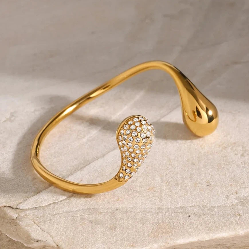 Vacation Simple Style Water Droplets 316 Stainless Steel 18K Gold Plated Rhinestones Bangle In Bulk