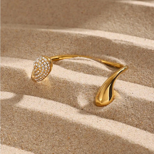 Vacation Simple Style Water Droplets 316 Stainless Steel 18K Gold Plated Rhinestones Bangle In Bulk