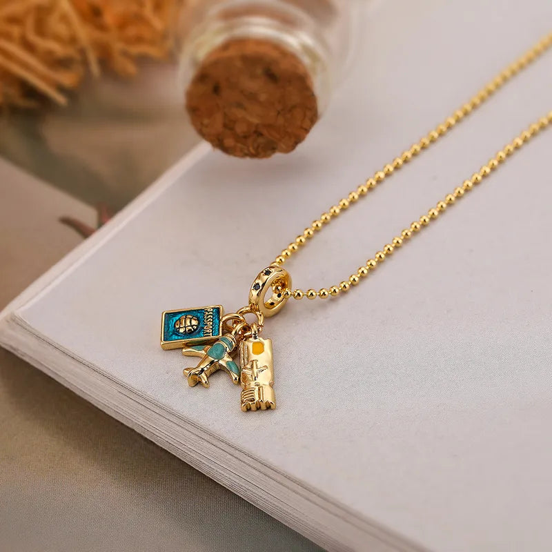 Streetwear Earth Airplane Copper 18k Gold Plated Zircon Pendant Necklace In Bulk