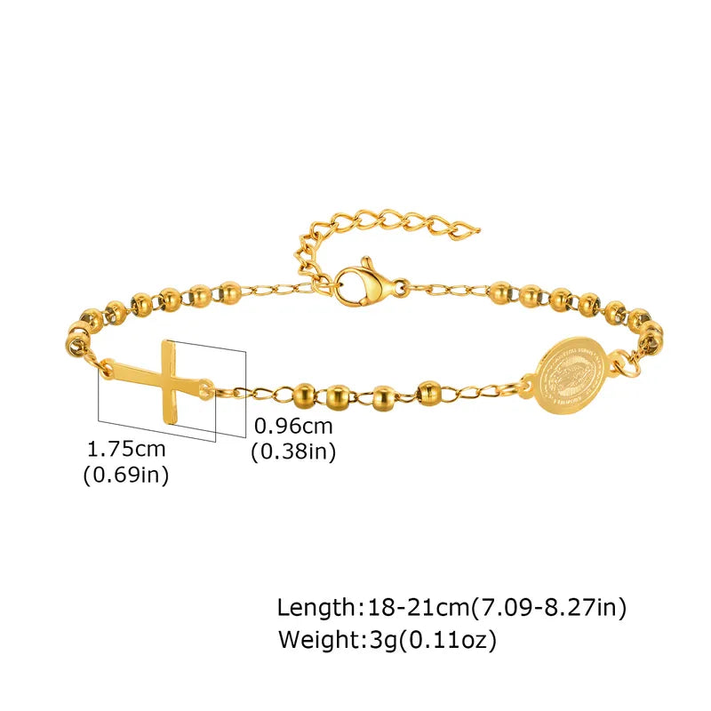 Vintage Style Classic Style Cross Virgin Mary 304 Stainless Steel 18K Gold Plated Cable Chain Bracelets In Bulk Stainless Steel Bracelets