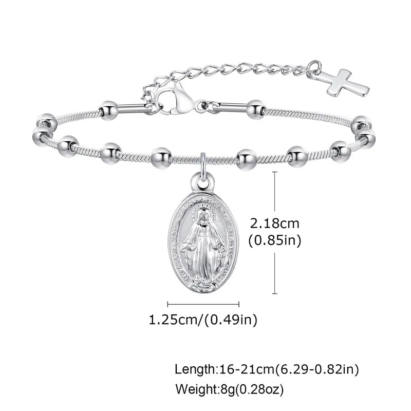 Vintage Style Classic Style Cross Virgin Mary 304 Stainless Steel 18K Gold Plated Cable Chain Bracelets In Bulk Stainless Steel Bracelets