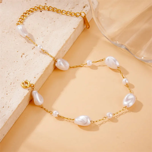 Vintage Style Pearl 304 Stainless Steel Bracelets In Bulk