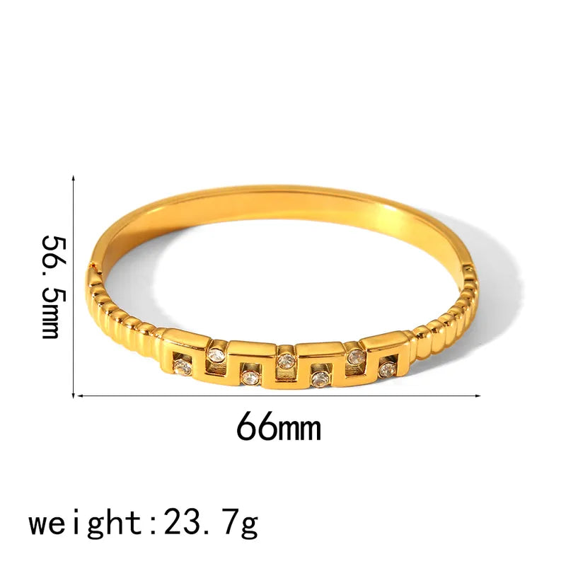 Vintage Style Roman Style Geometric 304 Stainless Steel 18K Gold Plated Zircon Bangle In Bulk