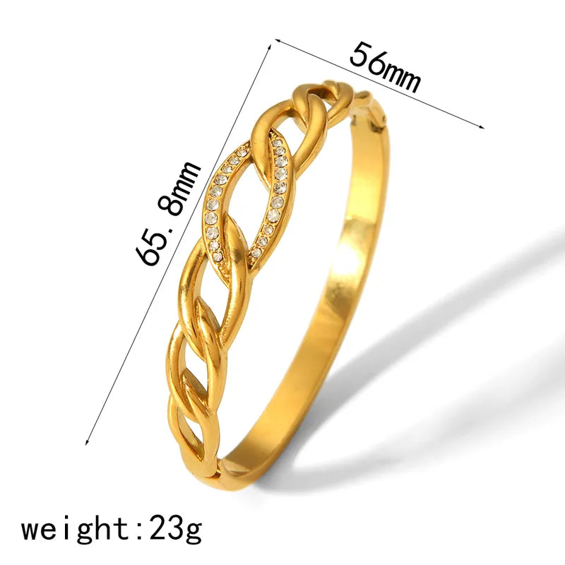 Vintage Style Roman Style Geometric 304 Stainless Steel 18K Gold Plated Zircon Bangle In Bulk