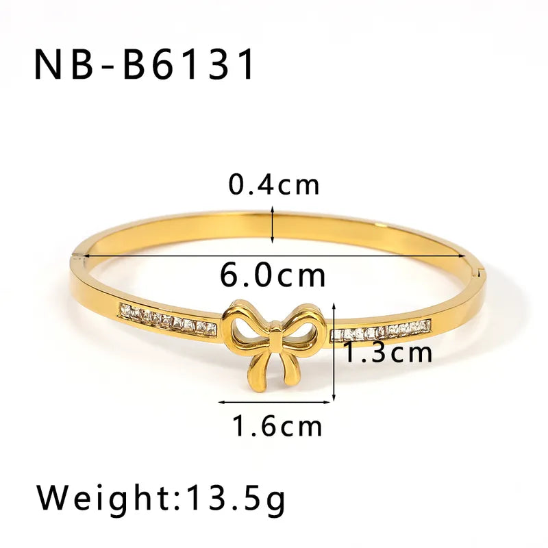 Vintage Style Simple Style Classic Style Bow Knot 304 Stainless Steel 18K Gold Plated Zircon Bangle In Bulk