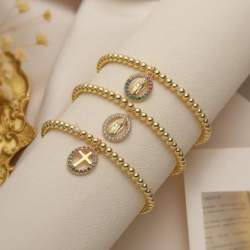 Vintage Style Simple Style Cross Copper 18k Gold Plated Zircon Bracelets In Bulk