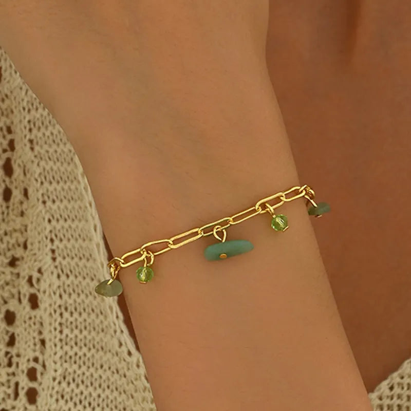 Vintage Style Simple Style Irregular 201 Stainless Steel Stone 18K Gold Plated Bracelets In Bulk