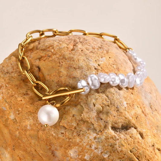 Vintage Style Simple Style Pearl 201 Stainless Steel Imitation Pearl Paperclip Chain Bracelets In Bulk