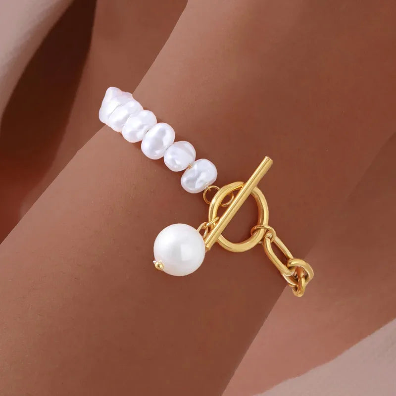 Vintage Style Simple Style Pearl 201 Stainless Steel Imitation Pearl Paperclip Chain Bracelets In Bulk