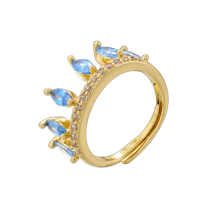 Luxurious Water Droplets Crown Copper Plating Inlay 18K Gold Plated Zircon Open Rings