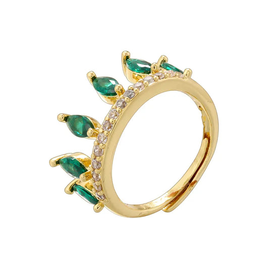 Luxurious Water Droplets Crown Copper Plating Inlay 18K Gold Plated Zircon Open Rings