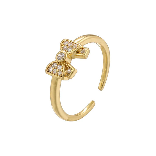 Casual Simple Style Bow Knot Copper Plating Inlay 18K Gold Plated Zircon Open Rings