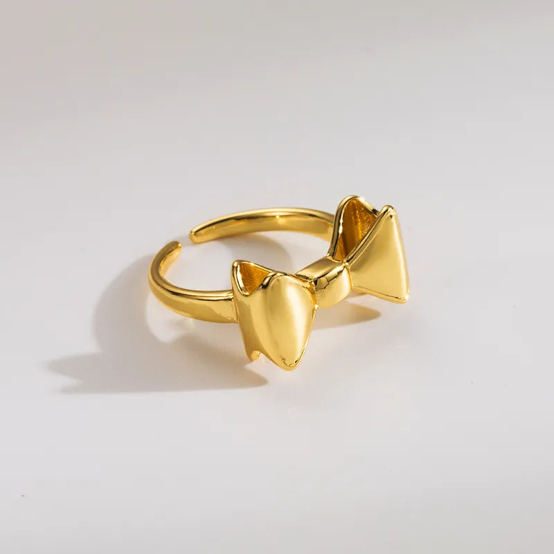 Wholesale Casual Sweet Bow Knot Copper 18K Gold Plated Open Rings