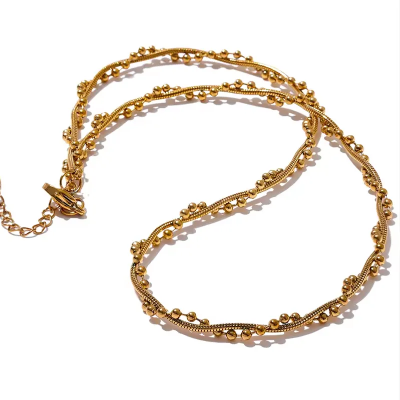 Wholesale Jewelry Basic French Style Commute Round Beads Solid Color 304 Stainless Steel 18K Gold Plated Necklace