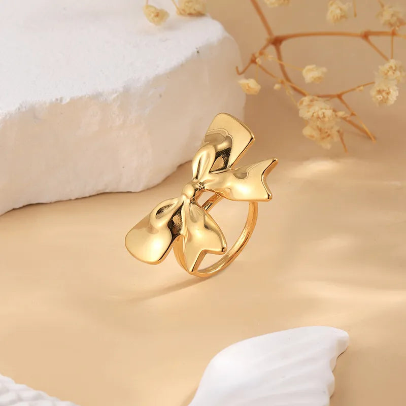 Wholesale Jewelry Basic Modern Style Classic Style Bow Knot 304 Stainless Steel 14K Gold Plated Rings