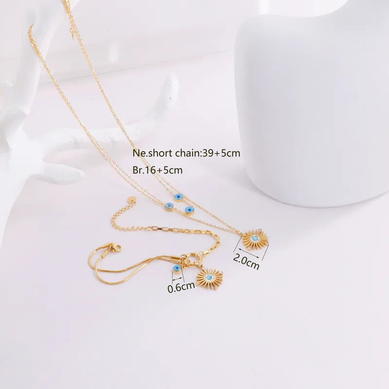 Wholesale Jewelry Basic Modern Style Classic Style Eye 304 Stainless Steel 18K Gold Plated Bracelets Necklace Jewelry Set