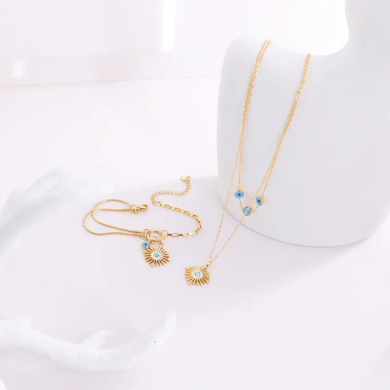 Wholesale Jewelry Basic Modern Style Classic Style Eye 304 Stainless Steel 18K Gold Plated Bracelets Necklace Jewelry Set