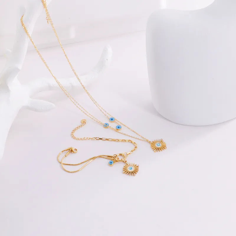 Wholesale Jewelry Basic Modern Style Classic Style Eye 304 Stainless Steel 18K Gold Plated Bracelets Necklace Jewelry Set