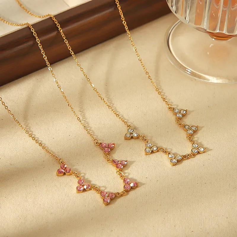 Wholesale Jewelry Basic Modern Style Classic Style Triangle 304 Stainless Steel Zircon 18K Gold Plated Plating Inlay Pendant Necklace