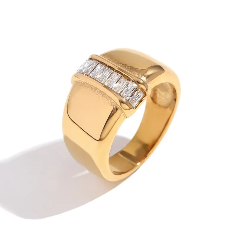 Wholesale Jewelry Basic Simple Style Classic Style Solid Color 304 Stainless Steel 18K Gold Plated Plating Rings