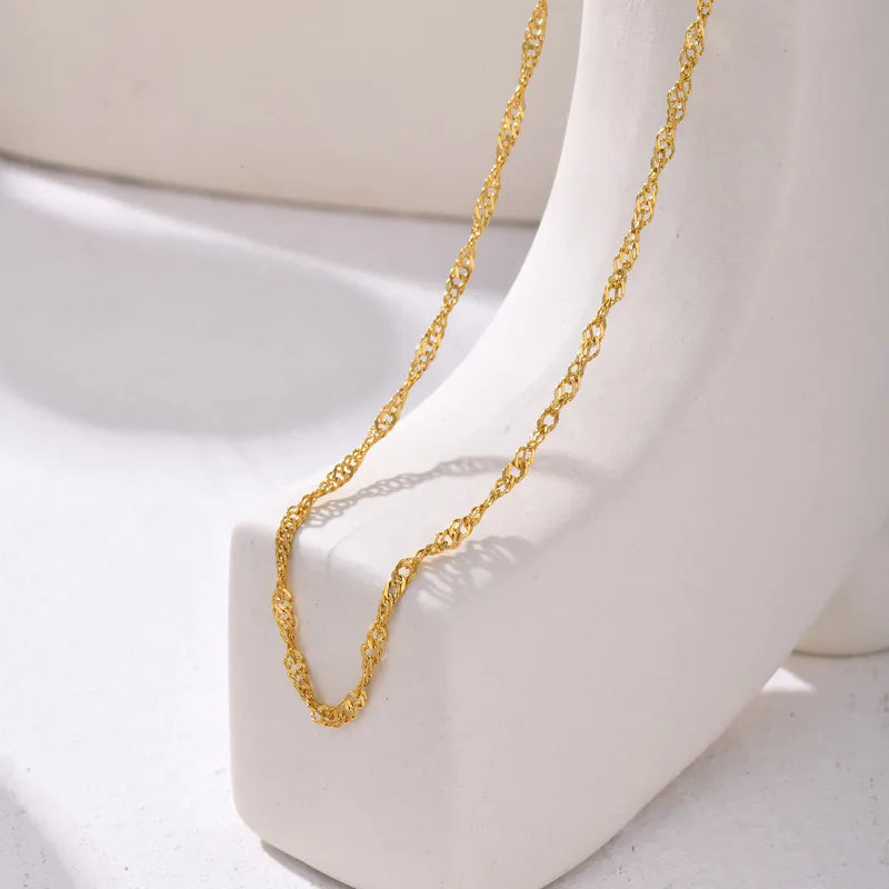 Wholesale Jewelry Basic Simple Style Solid Color 201 Stainless Steel 18K Gold Plated Necklace Water Wave Chain