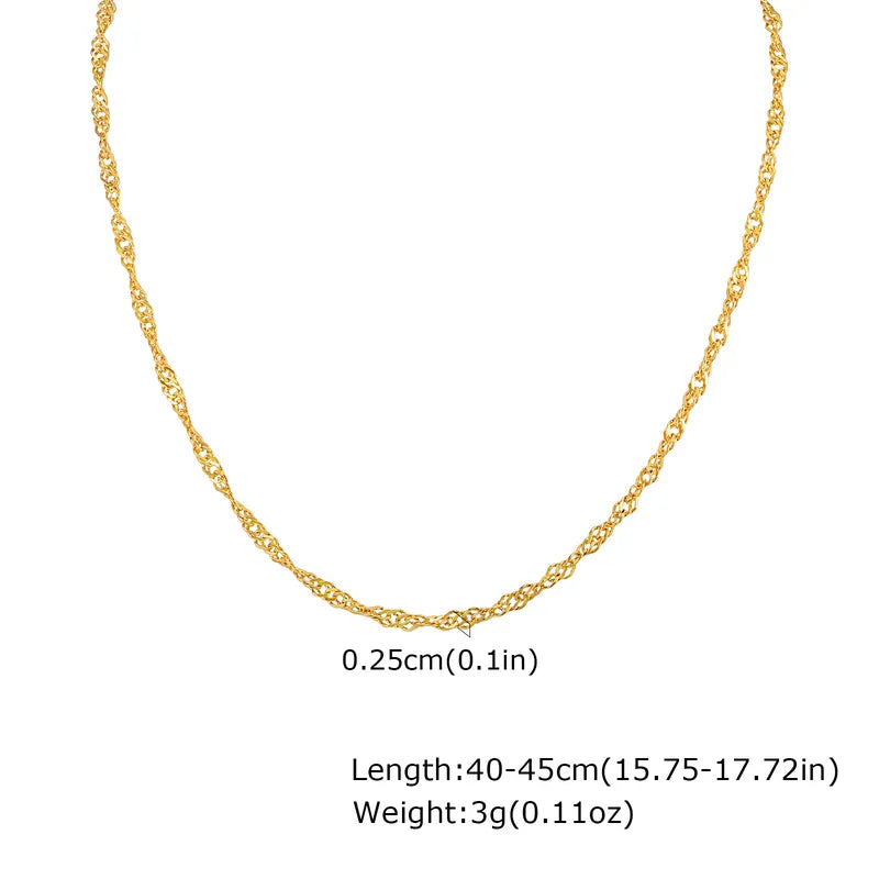 Wholesale Jewelry Basic Simple Style Solid Color 201 Stainless Steel 18K Gold Plated Necklace Water Wave Chain