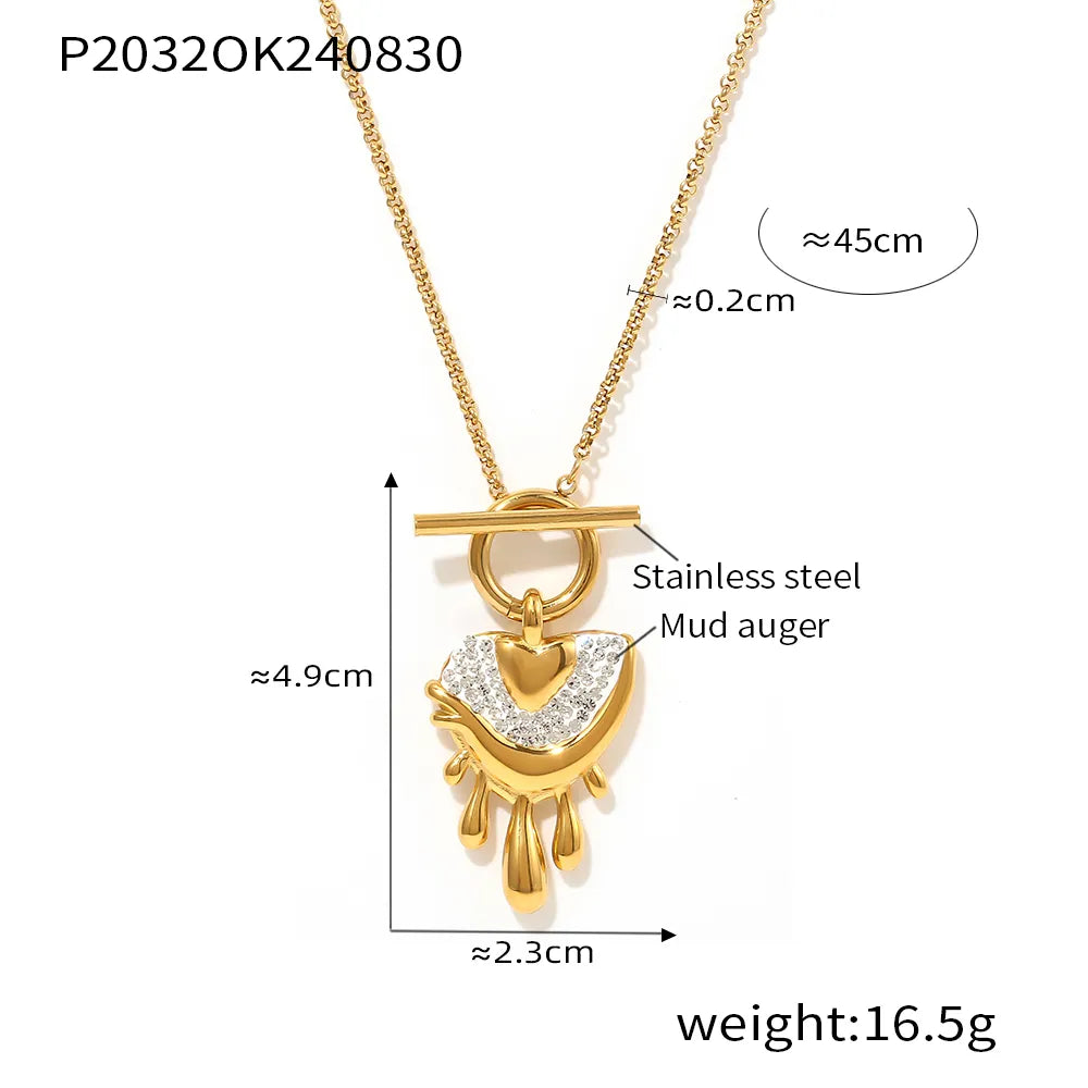 Wholesale Jewelry British Style Commute Geometric 304 Stainless Steel Rhinestones 18K Gold Plated Toggle Inlay Pendant Necklace