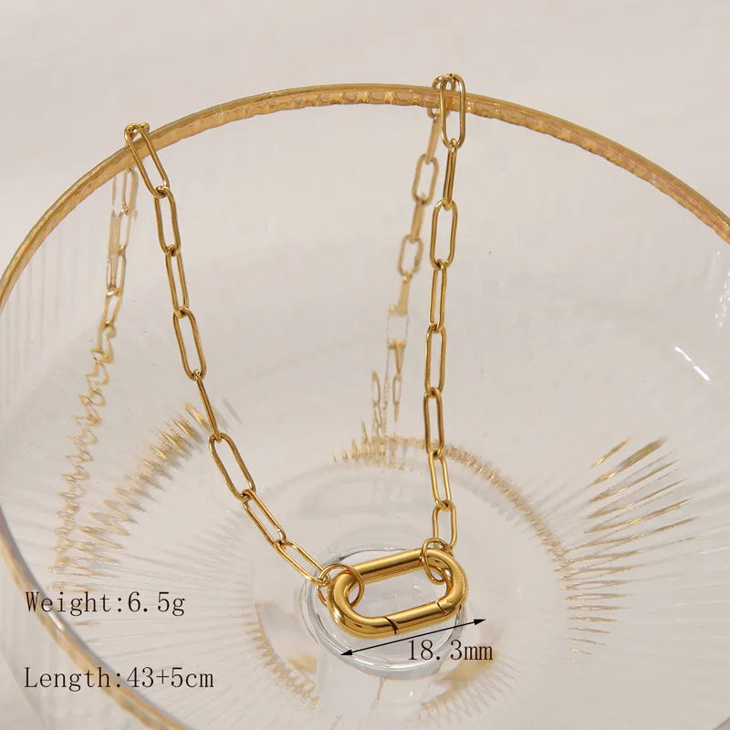 Wholesale Jewelry Casual Basic Commute Round Solid Color Rectangle 304 Stainless Steel 18K Gold Plated Pendant Necklace