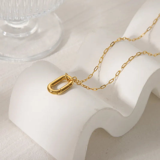 Wholesale Jewelry Casual Basic Commute Round Solid Color Rectangle 304 Stainless Steel 18K Gold Plated Pendant Necklace