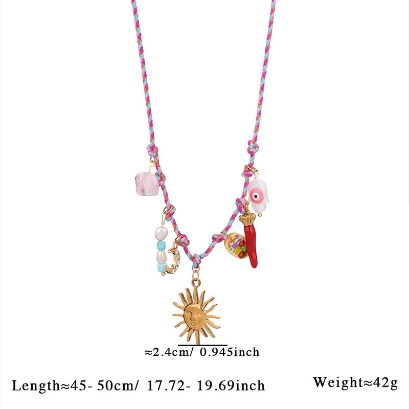 Wholesale Jewelry Casual Classic Style Geometric Sun 304 Stainless Steel Artificial Crystal Ceramics Multi Charms Necklace