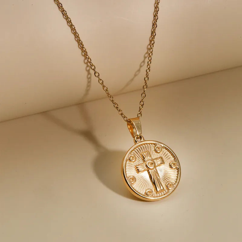 Wholesale Jewelry Casual Classical Simple Style Cross 304 Stainless Steel 18K Gold Plated Plating Pendant Necklace