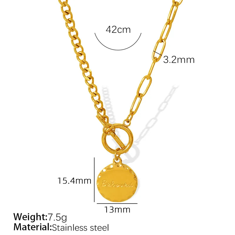 Wholesale Jewelry Casual Commute IG Style Round Letter 304 Stainless Steel 18K Gold Plated Toggle Polishing Pendant Necklace