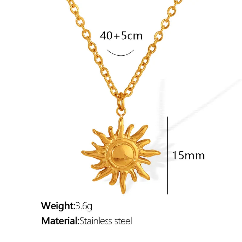 Wholesale Jewelry Casual Commute Sun 304 Stainless Steel 18K Gold Plated Polishing Plating Pendant Necklace