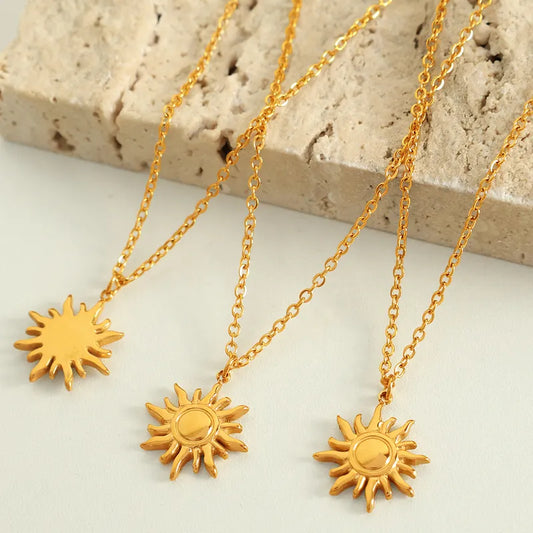 Wholesale Jewelry Casual Commute Sun 304 Stainless Steel 18K Gold Plated Polishing Plating Pendant Necklace