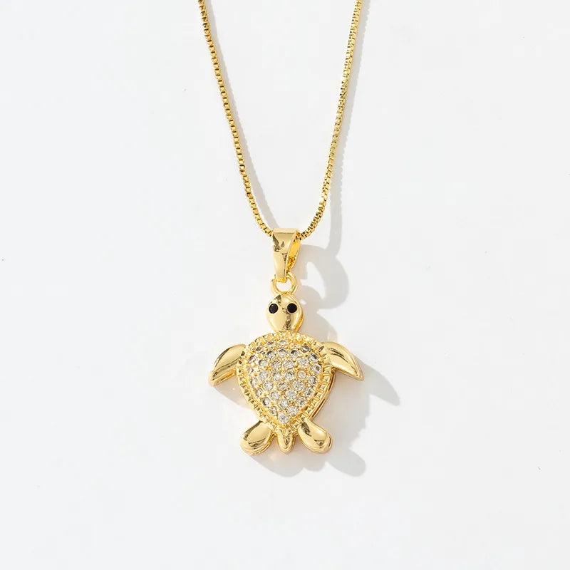 Wholesale Jewelry Casual Cute Artistic Tortoise Butterfly Copper Zircon 18K Gold Plated Inlay Pendant Necklace