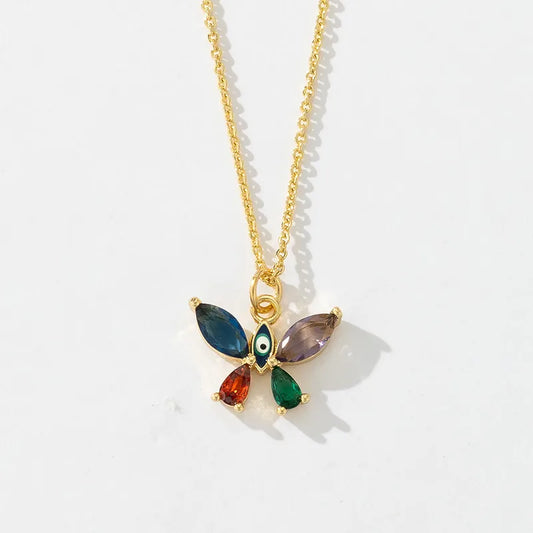 Wholesale Jewelry Casual Cute Artistic Tortoise Butterfly Copper Zircon 18K Gold Plated Inlay Pendant Necklace