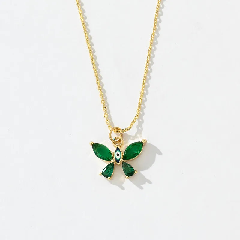 Wholesale Jewelry Casual Cute Artistic Tortoise Butterfly Copper Zircon 18K Gold Plated Inlay Pendant Necklace