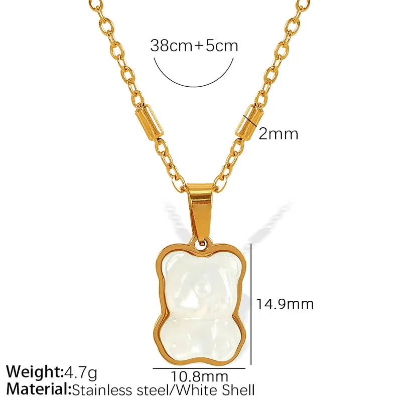 Wholesale Jewelry Casual Cute French Style Bear 304 Stainless Steel Shell 18K Gold Plated Polishing Inlay Pendant Necklace