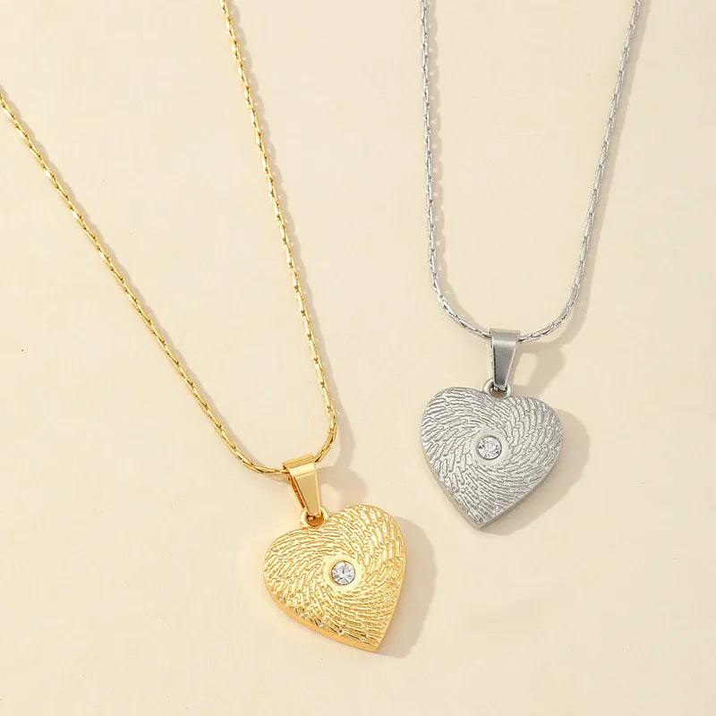 Wholesale Jewelry Casual Cute Heart Shape 304 Stainless Steel Zircon 18K Gold Plated Inlay Pendant Necklace